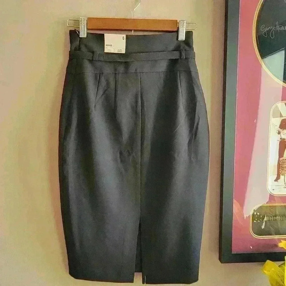 Brand New EXPRESS Women's Pencil Belt Skirt Black Size 0 Stetch High Rise - Picture 2 of 9